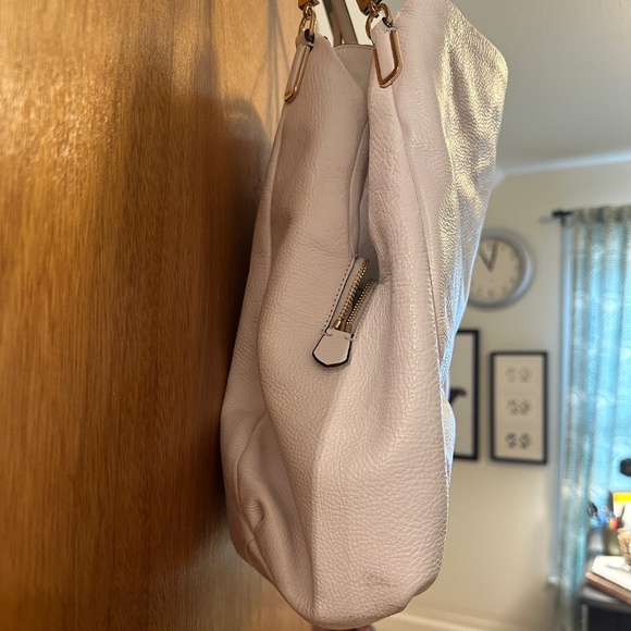 Coach white pebbled leather shoulder bag purse 3 compartments tan satin interior - Picture 3 of 16